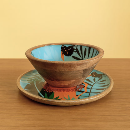 Sleepy Lion Jungle Wood Plate & Bowl Set – Handcrafted Safari Kids Dinnerware | Look Mumma