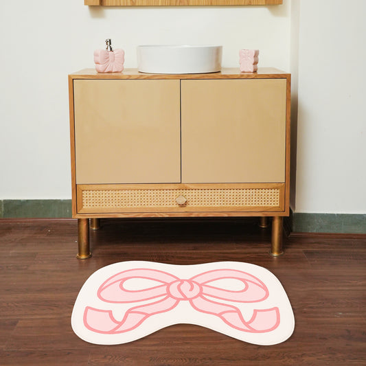 Pretty Bow Ribbon Abstract Floor Mat / Rug – Pastel Pink Kids Room Decor | Look Mumma