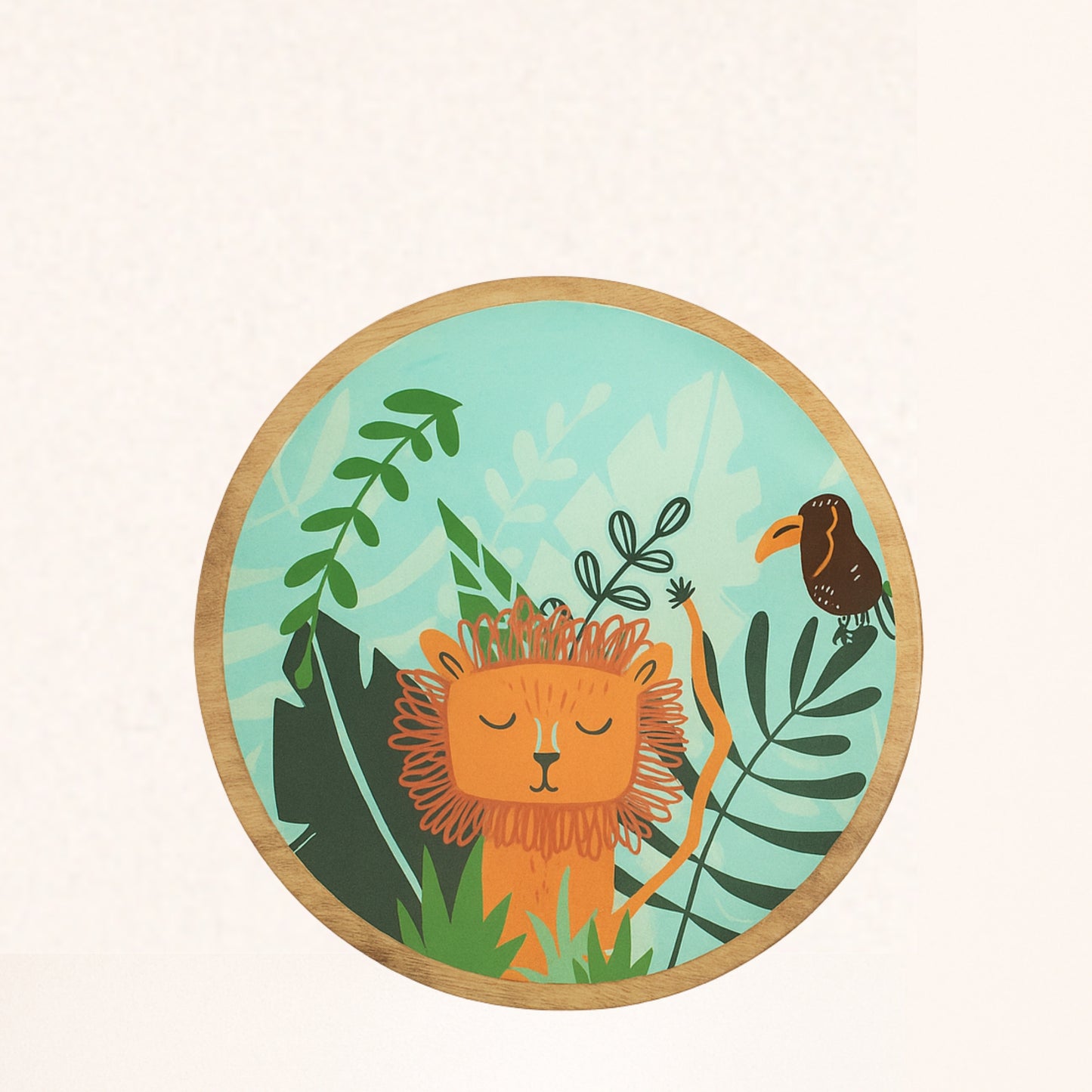 Sleepy Lion Jungle Wood  Plate– Handcrafted Safari Kids Dinnerware | Look Mumma