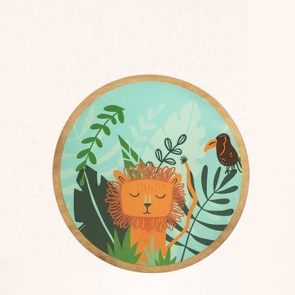 Sleepy Lion Jungle Wood  Plate– Handcrafted Safari Kids Dinnerware | Look Mumma