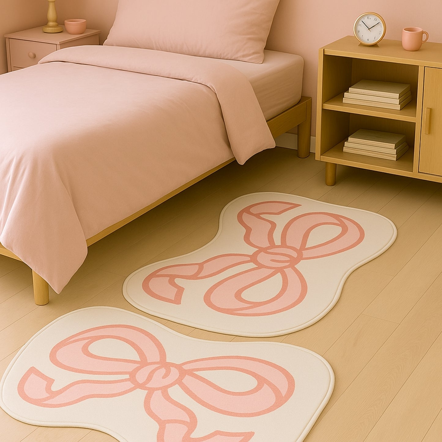 Pretty Bow Ribbon Abstract Floor Mat / Rug – Pastel Pink Kids Room Decor | Look Mumma