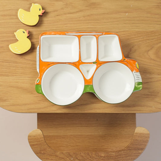 Orange Car Ceramic Plate – Handcrafted Kids Dinnerware | Look Mumma